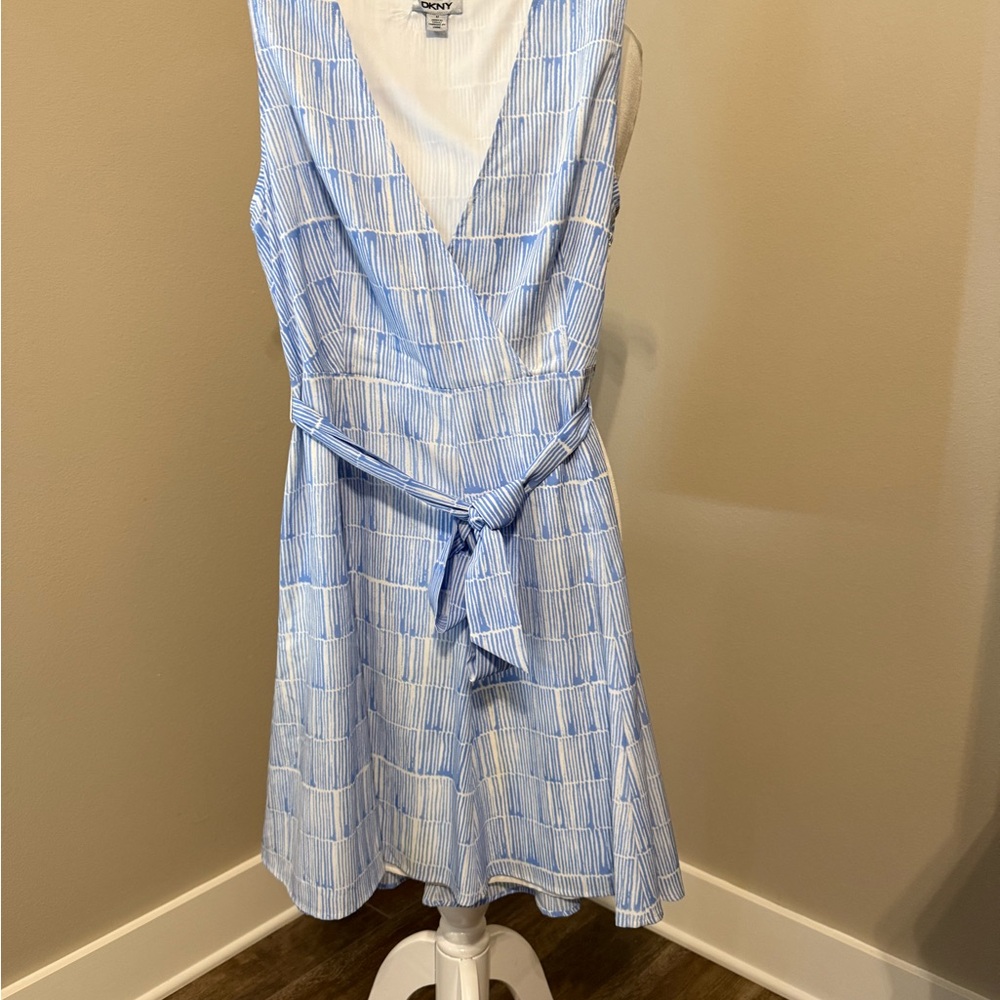 DKNY Light Blue Patterned Midi Dress